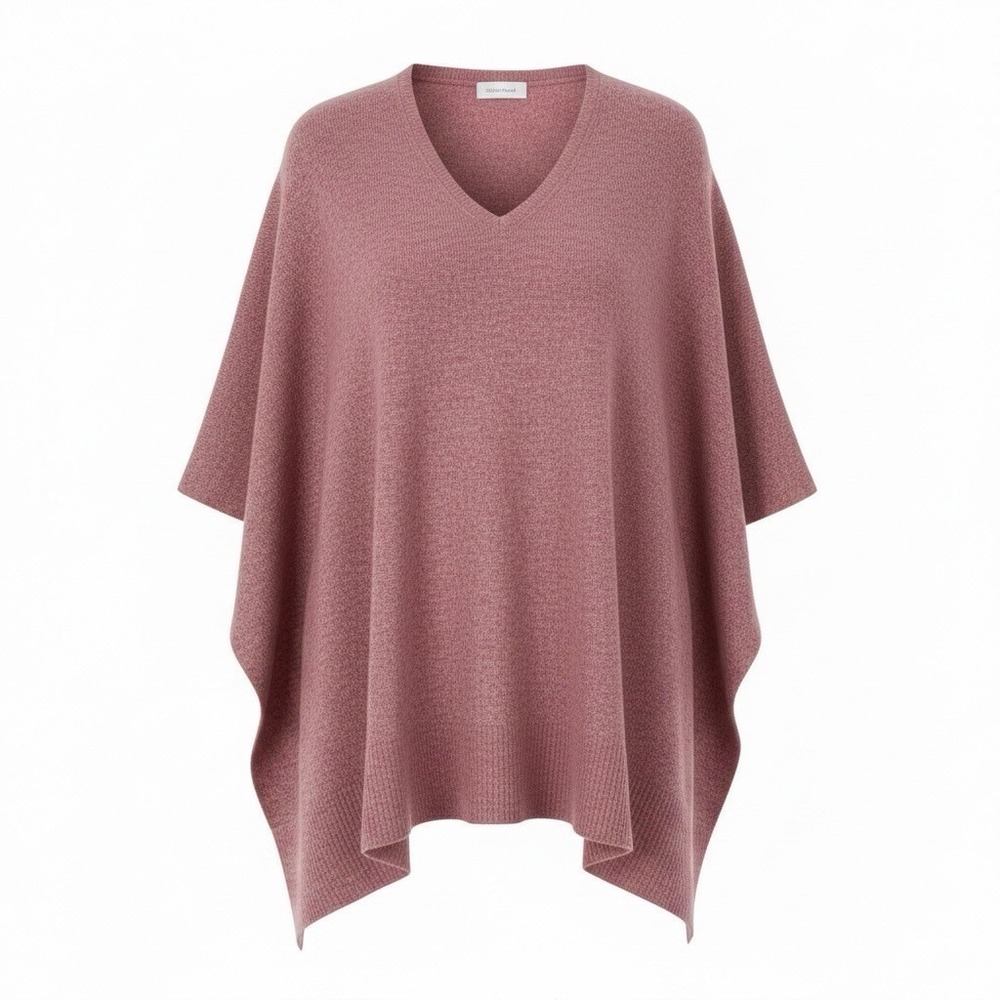 Nordstrom Wool Cashmere Blend V-Neck Poncho One Size Heathered Mauve Luxury